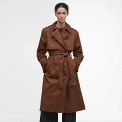 Barbour Aoife Showerproof Trench Coat Vicuna/Hessian Tartan^Dame Overtøj