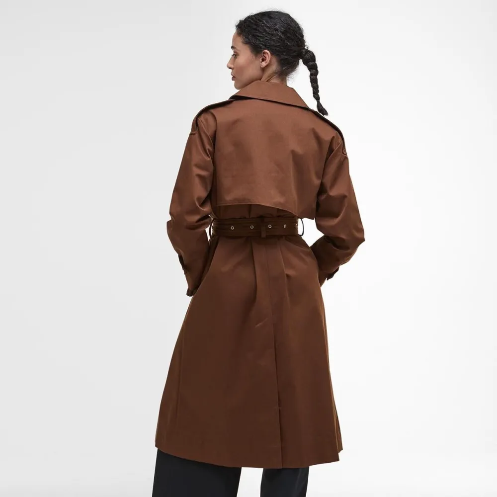 Barbour Aoife Showerproof Trench Coat Vicuna/Hessian Tartan^Dame Overtøj