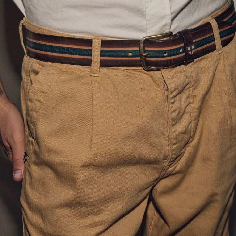 Blue De Gênes Blue De Génes Tino Belt Brown Stripe^ Accessories