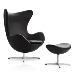 Fritz Hansen 3316 Ægget Sort Essential Læder Inkl. Fodskammel^ Stole|Stue