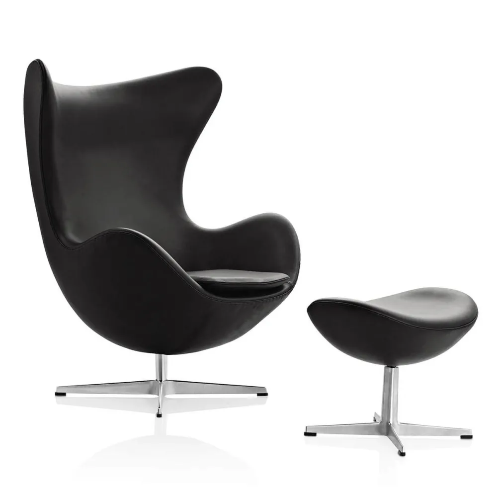 Fritz Hansen 3316 Ægget Sort Essential Læder Inkl. Fodskammel^ Stole|Stue
