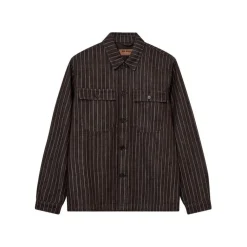 Mos Mosh Gallery Matteo Brown Stripe Overshirt Chocolate^ Overdele