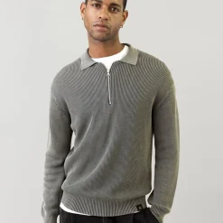 Mos Mosh Gallery Royce Zip Polo Knit Light Grey^ Overdele