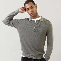 Mos Mosh Gallery Royce Zip Polo Knit Light Grey^ Overdele
