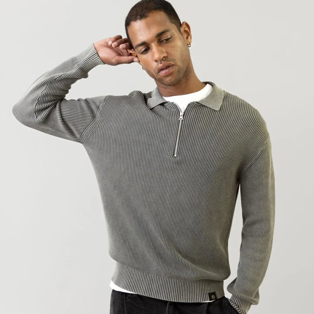 Mos Mosh Gallery Royce Zip Polo Knit Light Grey^ Overdele