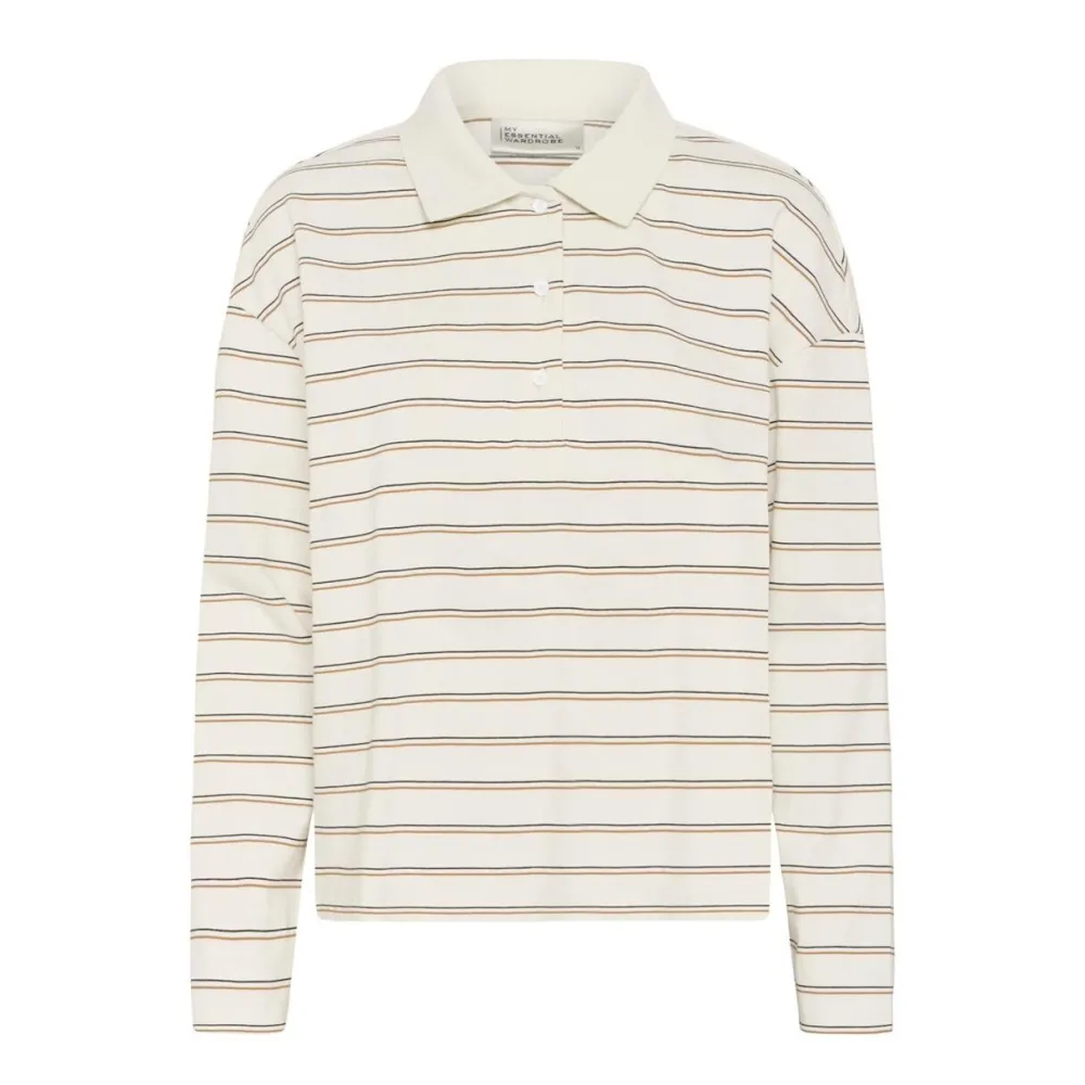 My Essential Wardrobe AnnaMW LS Polo Blouse Snow White Stripe^Dame Overdele