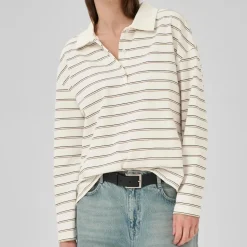 My Essential Wardrobe AnnaMW LS Polo Blouse Snow White Stripe^Dame Overdele
