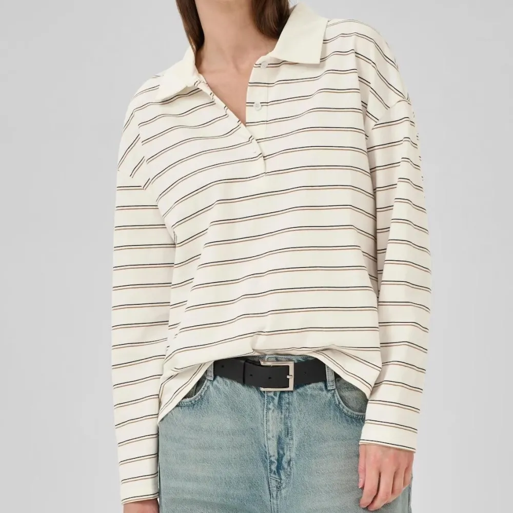 My Essential Wardrobe AnnaMW LS Polo Blouse Snow White Stripe^Dame Overdele