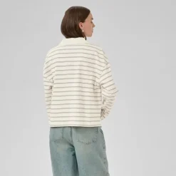 My Essential Wardrobe AnnaMW LS Polo Blouse Snow White Stripe^Dame Overdele