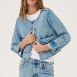 My Essential Wardrobe Dango Short Jacket Light Blue Retro Wash^Dame Overtøj