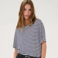 My Essential Wardrobe Lisa Striped Tee Dark Sapphire Blue Stripe^Dame Overdele
