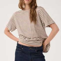 My Essential Wardrobe Lisa Striped Tee Major Brown Striped^Dame Overdele