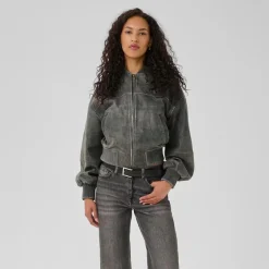 My Essential Wardrobe MattyMW Leather Bomber Jacket Medium Grey Retro Wash^Dame Overtøj