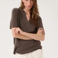 My Essential Wardrobe Polly Polo Blouse Major Brown Melange^Dame Overdele