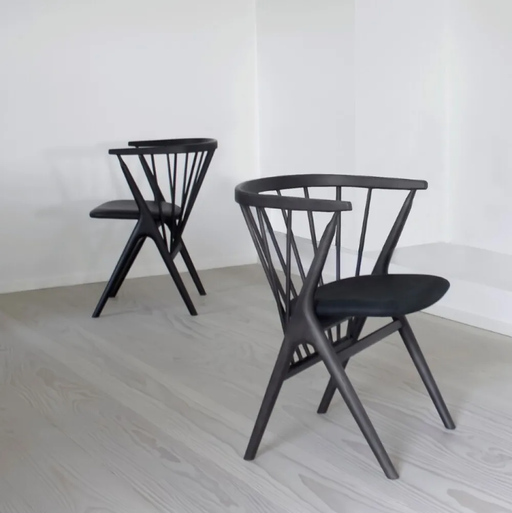 Sibast Furniture No 8 Chair Sortlakeret Bøg Sort Saga Læder^ Stue|Stole