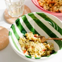 Val Pottery Yummy Yoghurt Bowl Dark Green Stripes^ Køkken|Keramik & Porcelæn