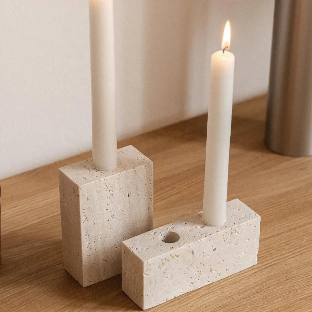 Wabi Sabi Nordic Epode Lysestage (2) Travertin^ Andet Boligtilbehør|Lysestager