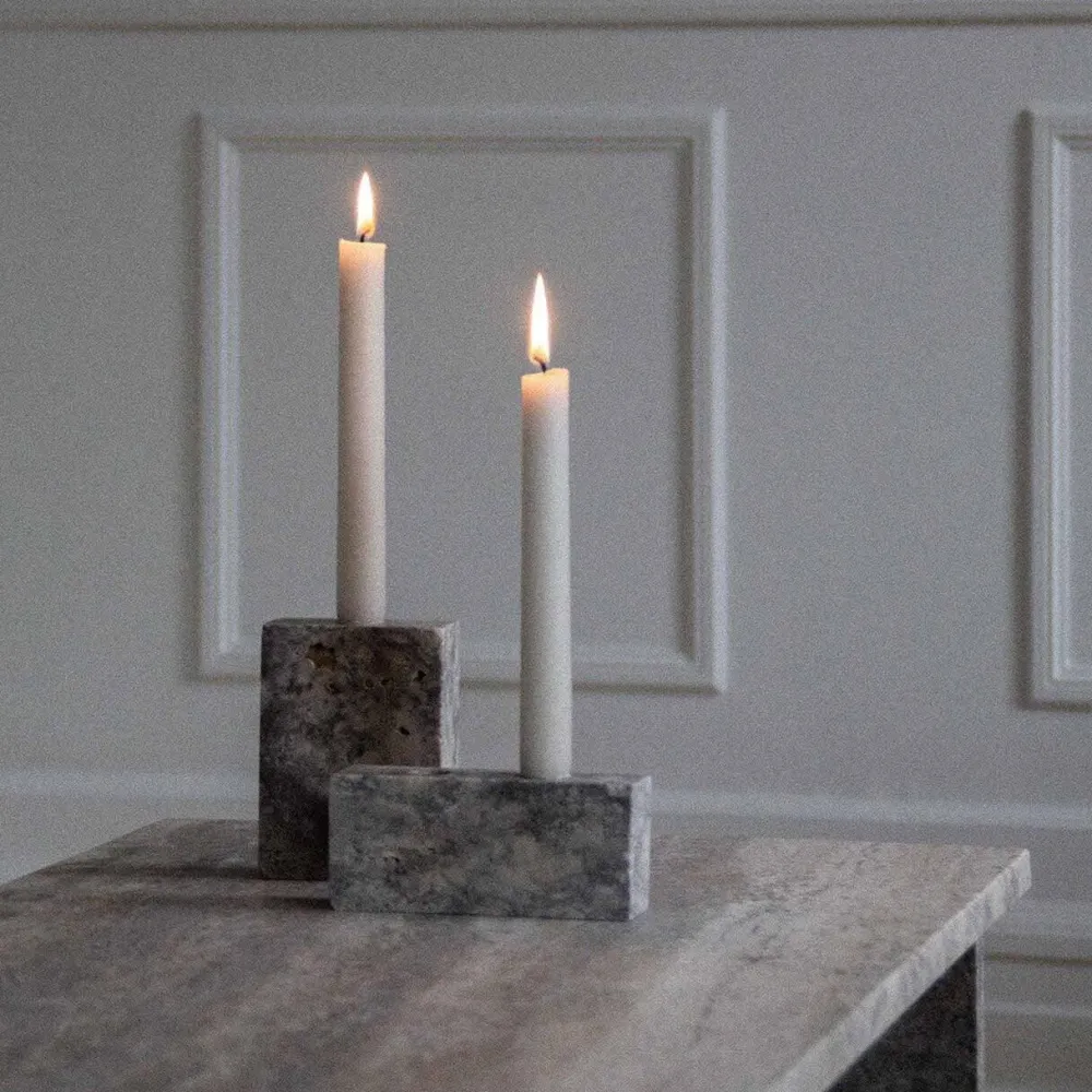 Wabi Sabi Nordic Epode Lysestage (1) Travertin Silver^ Lysestager