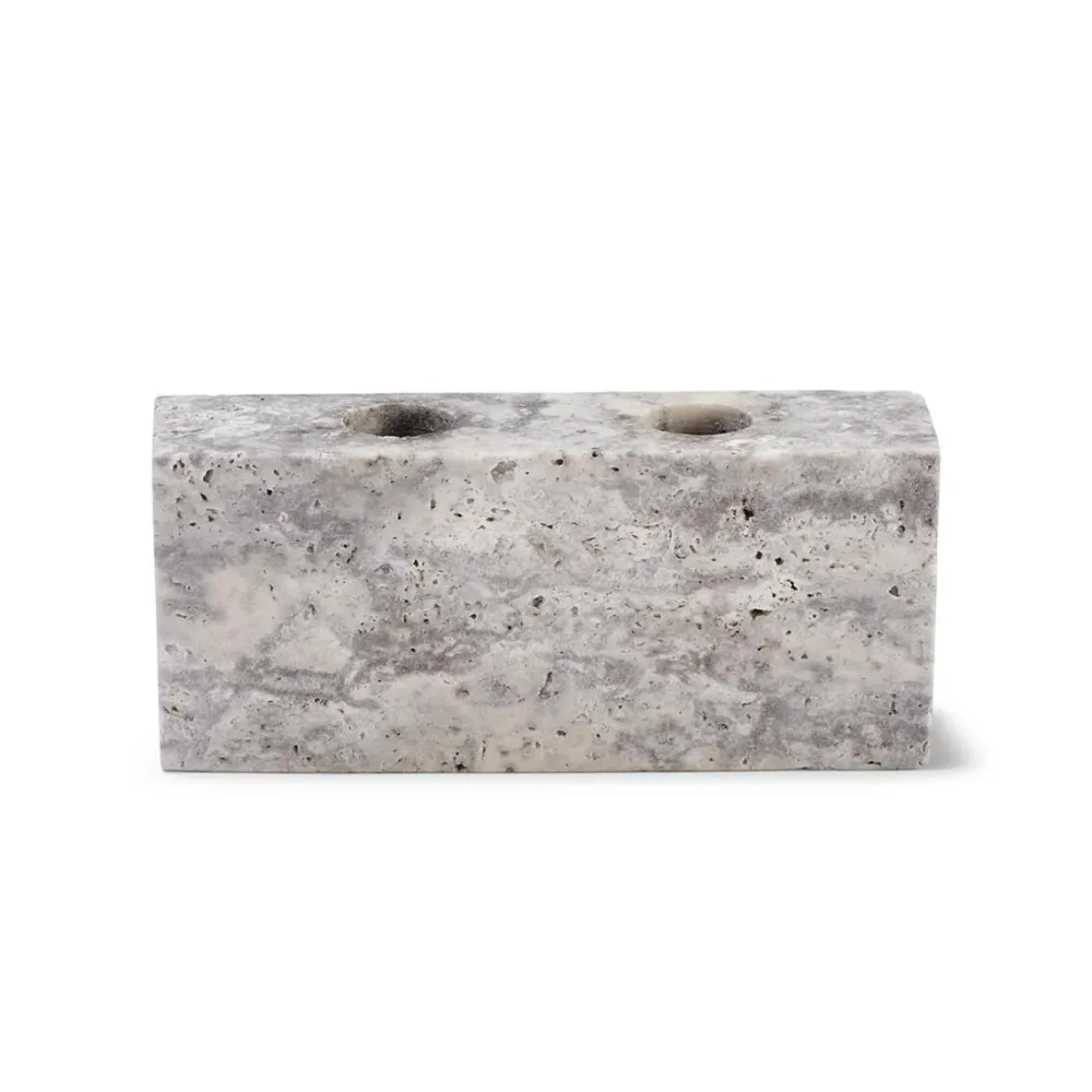 Wabi Sabi Nordic Epode Lysestage (2) Travertin Silver^ Lysestager